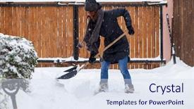  Presentation with blizzard - Slides having shoveling removing snow after blizzard background and a sky blue colored foreground