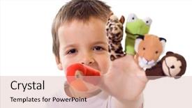  Presentation with finger - Slides featuring boy playing with finger puppets background and a  colored foreground