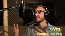  Presentation with music business - Colorful PPT theme enhanced with show business people and voice backdrop and a tawny brown colored foreground