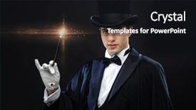  Presentation with magic wand - Amazing PPT layouts having show concept - magician in top backdrop and a black colored foreground