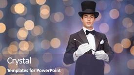  Presentation with circus show - PPT layouts featuring show concept - magician in top background and a violet colored foreground