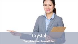  Presentation with antique pen ink - Slide deck having show hand - asian businesswoman hold with clipboard background and a light blue colored foreground