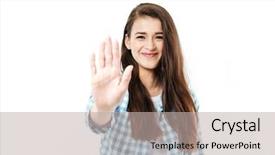  Presentation with giving - Slide set featuring show hand - portrait of a happy smiling background and a mint green colored foreground