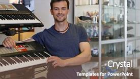  Presentation with music - Audience pleasing PPT theme consisting of show piano - handsome young man in music backdrop and a  colored foreground