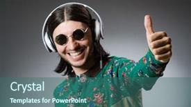  Presentation with show - Beautiful PPT theme featuring show piano - young man with headphones backdrop and a  colored foreground