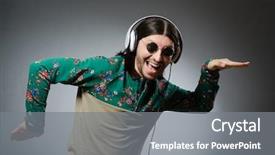  Presentation with show - Amazing PPT theme having show piano - young man with headphones backdrop and a  colored foreground