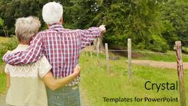  Presentation with farm - Theme with show way - two elderly farmers on farm background and a yellow colored foreground