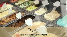  Presentation with ice cream colourful gelato flavors - Cool new slide deck with showcase of different ice cream backdrop and a coral colored foreground