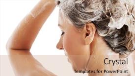  Presentation with hair - Amazing slide set having shower and shampooing her hair backdrop and a coral colored foreground