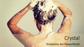  Presentation with real woman hair texture human - Colorful presentation theme enhanced with shower and shampooing her hair backdrop and a lemonade colored foreground
