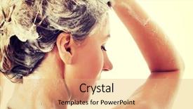  Presentation with weight loss woman showing - Theme with shower and shampooing her hair background and a coral colored foreground