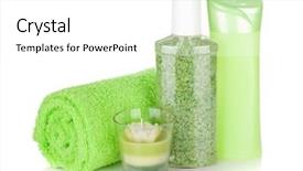  Presentation with candle - Presentation with shower gel - bathroom bottles towel and candle background and a white colored foreground