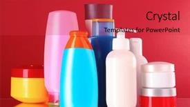  Presentation with beauty products - Beautiful PPT layouts featuring shower gel - bottles of health and beauty backdrop and a  colored foreground