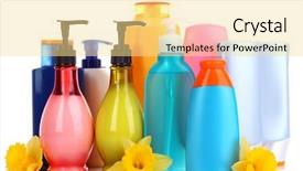  Presentation with beauty products - Presentation design enhanced with shower gel - bottles of health and beauty background and a blonde colored foreground