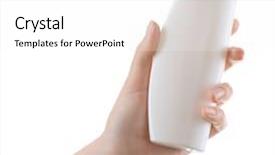  Presentation with cosmetics - PPT layouts having shower gel - female hand with cosmetics bottle background and a white colored foreground