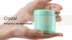  Presentation with cosmetics - Cool new slides with shower gel - female hands with cosmetics bottle backdrop and a lemonade colored foreground