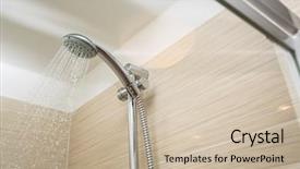 Presentation with water faucet - Cool new PPT layouts with shower head with dropping water backdrop and a soft green colored foreground