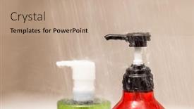  Presentation with shampoo - Slide deck having shower-over-the-bottle background and a coral colored foreground