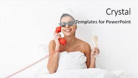  Presentation with doctor helps to get out of bed an elderly woman - Amazing PPT theme having shower wrapped in blanket wear backdrop and a white colored foreground