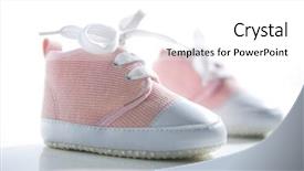  Presentation with sneakers - Presentation theme having showers blessings - little baby pink sneakers closeup background and a white colored foreground