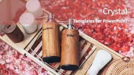  Presentation with beauty products - Presentation theme featuring showers flowers - bathtub with flower petals background and a coral colored foreground