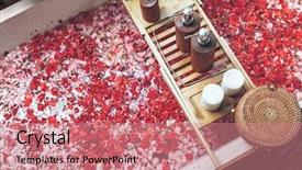  Presentation with beauty products - Amazing presentation theme having showers flowers - bathtub with flower petals backdrop and a coral colored foreground