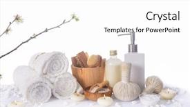  Presentation with handmade spa bath soap - Amazing presentation design having showers flowers - spa bath setting with cherry backdrop and a white colored foreground
