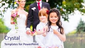  Presentation with flower wedding - Amazing slide deck having showers flowers - wedding couple bride and groom backdrop and a sky blue colored foreground