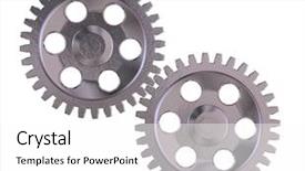  Presentation with team working together - Cool new PPT layouts with showing 2 equal metal gears backdrop and a white colored foreground