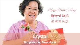  Presentation with senior asian - PPT layouts having showing a gift and carnation background and a coral colored foreground