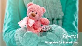  Presentation with hands holding - Presentation theme with showing a teddy bear gift background and a teal colored foreground