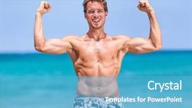  Presentation with flexing - Amazing presentation theme having showing biceps and abs muscle backdrop and a teal colored foreground