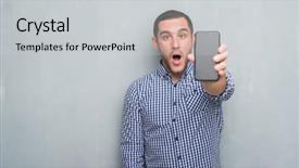  Presentation with young grey maine coon cat - Slides having showing blank screen of smartphone background and a  colored foreground