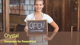  Presentation with college coffee shop - Audience pleasing slide set consisting of showing chalkboard with open sign backdrop and a tawny brown colored foreground