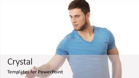  Presentation with casual young people - Presentation design with showing directions - handsome young casual man pointing background and a light gray colored foreground