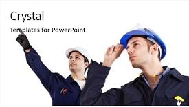  Presentation with white - Colorful PPT theme enhanced with showing directions - two engineers directing works isolated backdrop and a white colored foreground