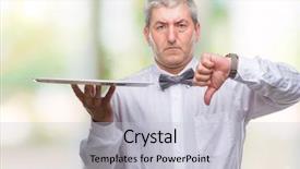  Presentation with waiter - PPT theme featuring showing dislike with thumbs down background and a  colored foreground