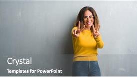  Presentation with woman praying over bible - Presentation with showing fingers doing victory sign background and a gray colored foreground