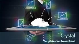  Presentation with mobile computing - Colorful slide deck enhanced with showing hand drawn cloud computing backdrop and a ocean colored foreground