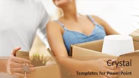  Presentation with new home - Cool new PPT theme with showing happy adult couple moving backdrop and a  colored foreground
