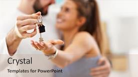  Presentation with moving - Cool new slides with showing happy adult couple moving backdrop and a coral colored foreground