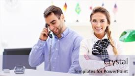  Presentation with hotel team - Beautiful slide deck featuring showing happy team of hotel backdrop and a  colored foreground