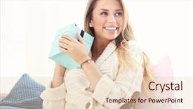  Presentation with home - Beautiful presentation featuring showing happy woman opening present backdrop and a lemonade colored foreground