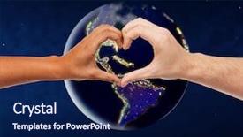  Presentation with space race - Audience pleasing PPT theme consisting of showing heart gesture over earth backdrop and a navy blue colored foreground