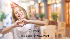  Presentation with heart hands - Colorful presentation design enhanced with showing heart symbol and shape backdrop and a coral colored foreground