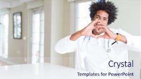  Presentation with doctor african - Beautiful slide deck featuring showing heart symbol and shape backdrop and a sky blue colored foreground