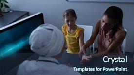  Presentation with rear view of bodyguard - Audience pleasing PPT theme consisting of showing her caucasian daughter fracture backdrop and a ocean colored foreground