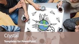  Presentation with doodle - Beautiful slide deck featuring showing landmarks of the world backdrop and a coral colored foreground