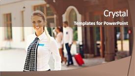  Presentation with front desk - Slide set featuring showing manager standing in front background and a tawny brown colored foreground