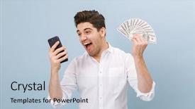  Presentation with mobile money - Amazing slide set having showing money banknotes holding mobile backdrop and a light blue colored foreground